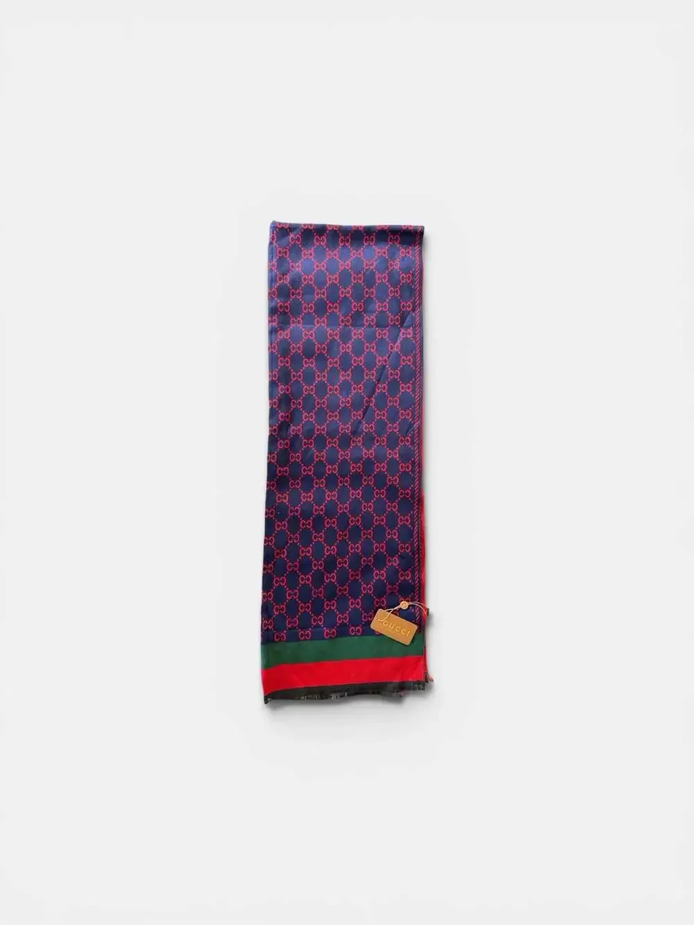 Gucci GG Wool Jacquard Scarf in Bordeaux and Blue with Green and Red Web Stripe